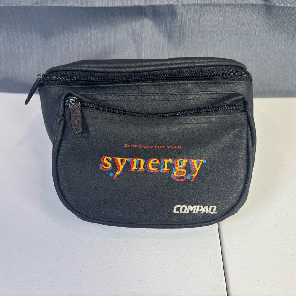Vintage Compaq “Discover the Synergy” 90s Black Fanny Pack Retro Tech Promo